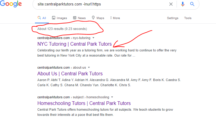 unsecured version of the page "site:centralparktutors.com"