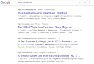 Weight Loss Exercise Search Intent