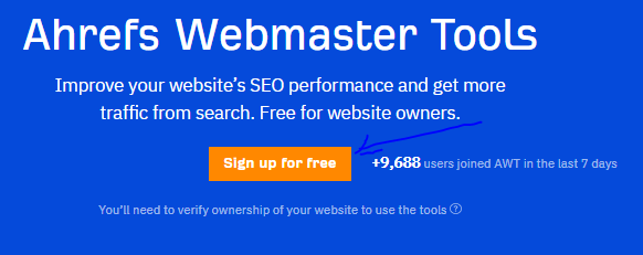 Ahrefs Webmaster Tools homepage