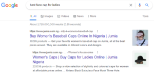 eCommerce category pages as top ranking pages for the query best face cap for ladies