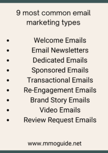 9 most common email marketing types.