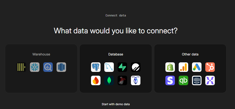 Choosing the data source to connect to Basedash